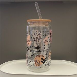 Clear Tumbler with Bamboo Lid and Straw